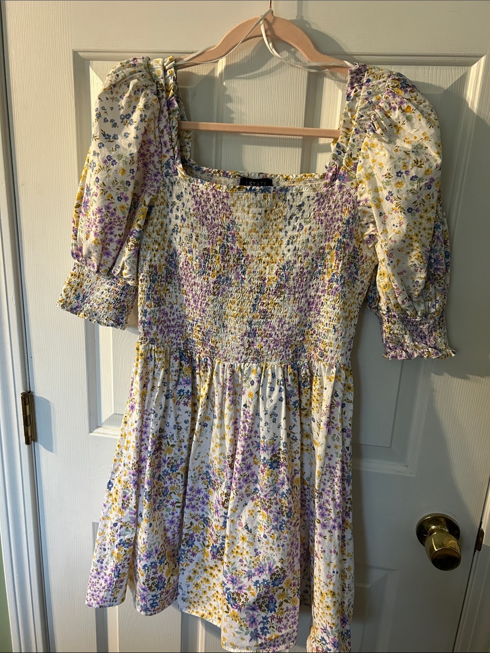 STATE Smocked Floral Puff Sleeve Mini Dress Size Large